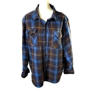 Pacific Trail Shacket Heavy Cotton XL Blue Brown Long Sleeve Button Cuff